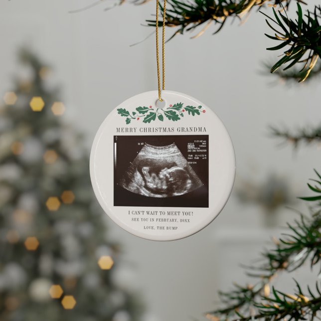 Grandma Helgdag-Graviden Ultrasound Julgransprydnad Keramik (Merry Christmas Grandma Sonogram Ornament)