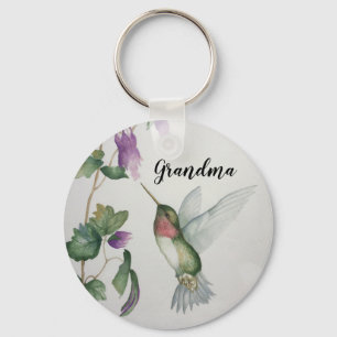 Grandma Hummingbird Elegant Vattenfärgmålning Nyckelring