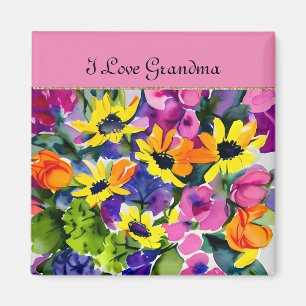 GRANDMA - I Kärlek farmma, vattenfärgade blommor Magnet