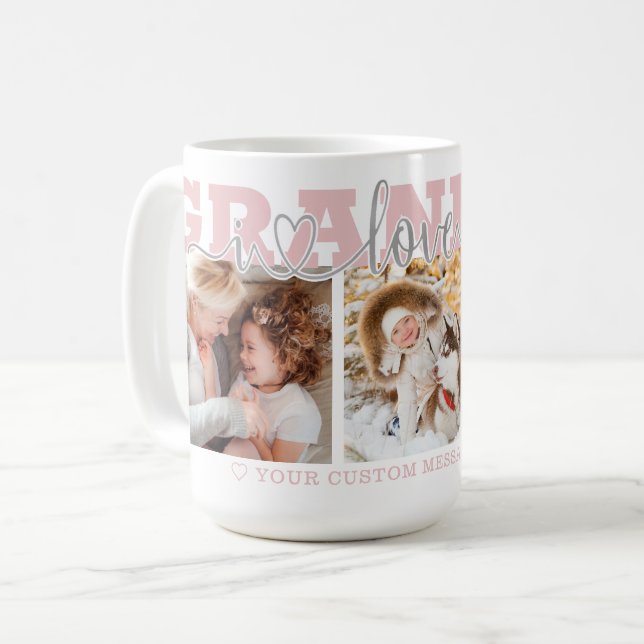 GRANDMA I Love You 3 Photos Pink Kaffemugg (Framsida vänster)