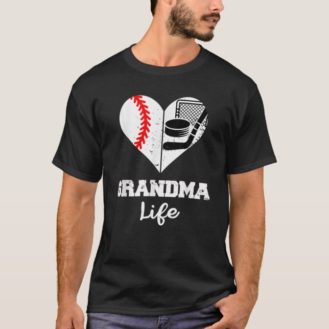 Grandma Life Heart Funny Baseball Hockey Grandma T Shirt (Framsida)