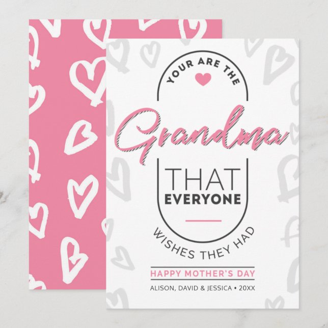 Grandma Lycklig Mors dag Julkort (Fram/baksida)