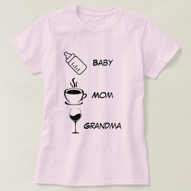 Grandma Mamma Baby Customize Namn Drinks Funny T Shirt (Design framsida)