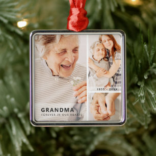 Grandma Memorial Modern Geometric Photo Collage Julgransprydnad Metall