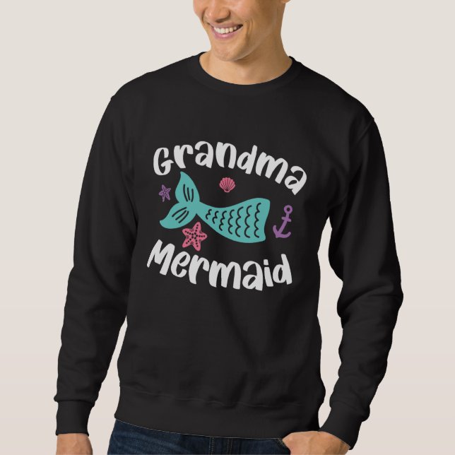 Grandma Mermaid  Grandmother Granny Grandparents D Lång Ärmad Tröja (Framsida)
