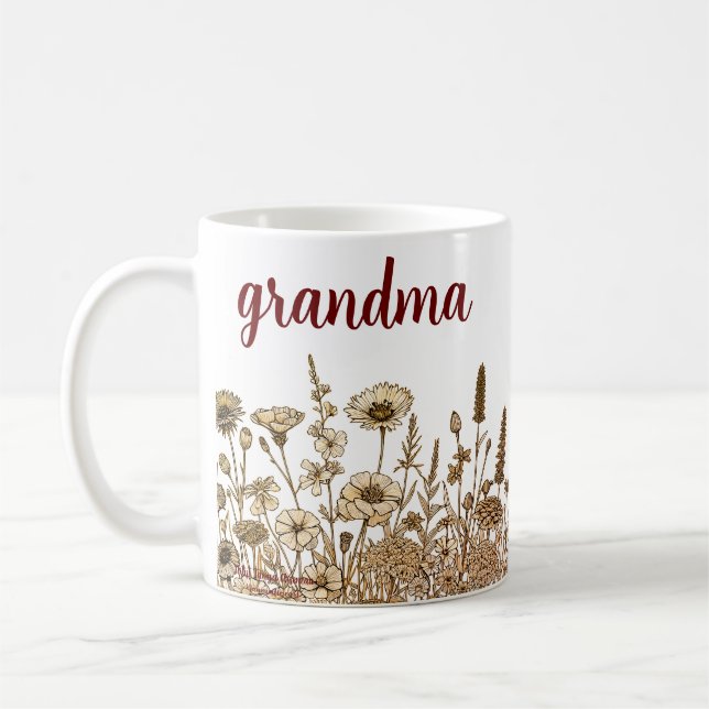 Grandma Modern Blommigt Design Mugg (Vänster)
