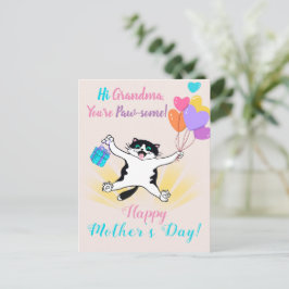 Grandma Mors dag Cute Kattunge Colorful Balloation Helg Vykort
