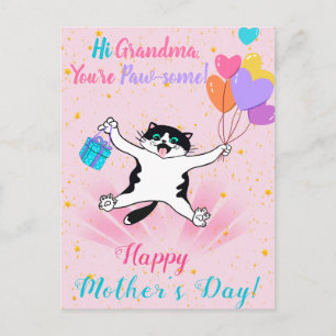 Grandma Mors dag Cute Kattunge Rosa Vykort