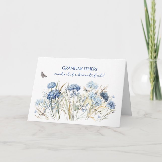 Grandma Mors dag Dusty Blue Wildblommor Kort (Framsida)