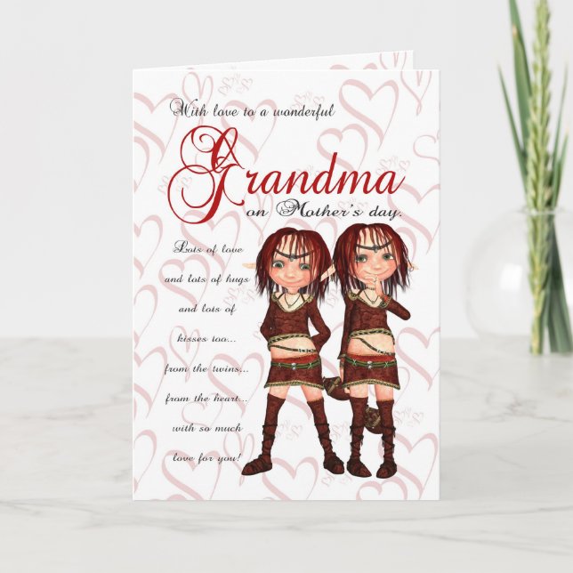 Grandma Mors dag kort från Twillingar - två cute E (Framsida)