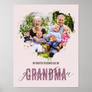 Grandma Mors dag Photo Barnbarn Watercolor Poster