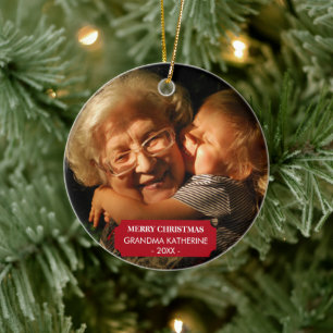 Grandma Nana Barnbarn Julafton Photo jul Julgransprydnad Keramik