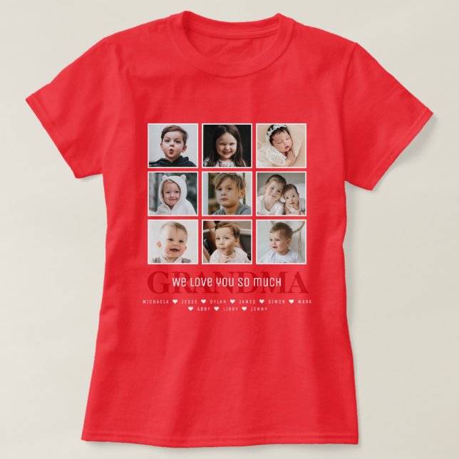 Grandma/Nana/other 9-Photo Collage Message & Namn T Shirt (Design framsida)