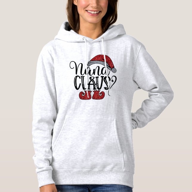 Grandma Nana Santa Glitter Design jul Hoodie T Shirt (Framsida)