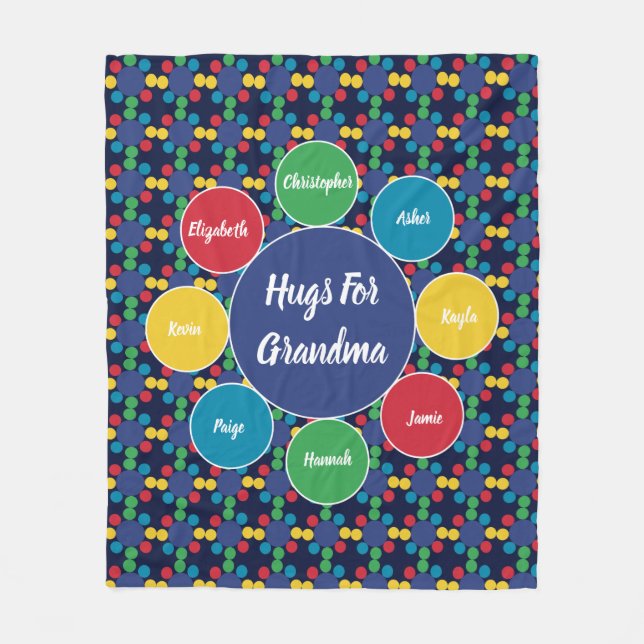 Grandma Nona Grandchildren Family Hugs Monogram Fleecefilt (Framsidan)