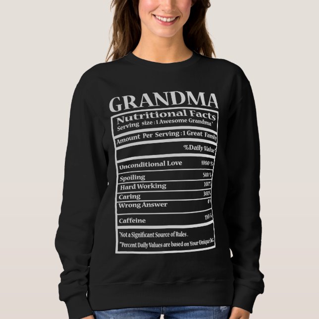 Grandma   Nutrition Facts for Family Day T Shirt (Framsida)
