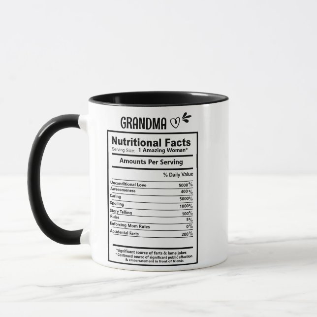Grandma Nutritional Facts Mugg, Grandma Gift Mugg (Vänster)