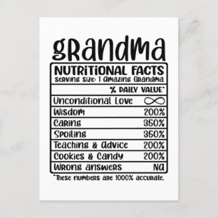 Grandma Nutritional Facts Vykort