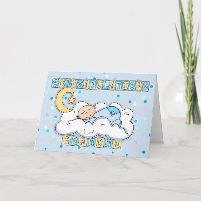 Grandma Nyfödd bebis Boy Grattiss Kort (Framsida)