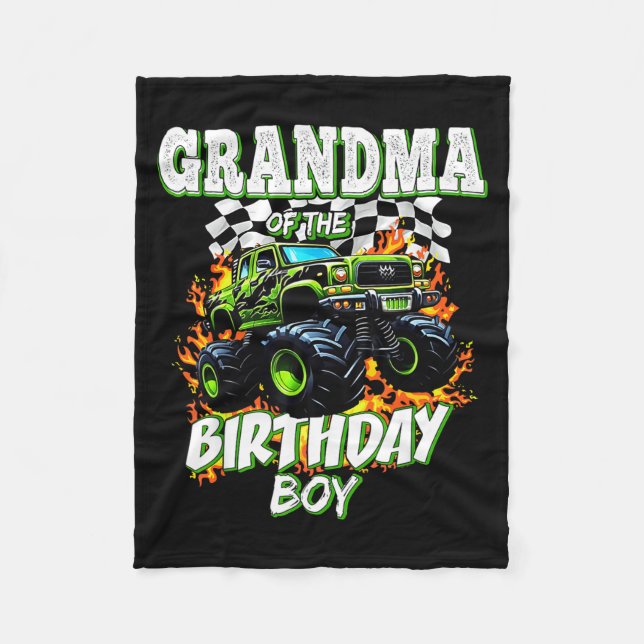Grandma Of The Birthday Boy Monster Truck Birthday Fleecefilt (Framsidan)