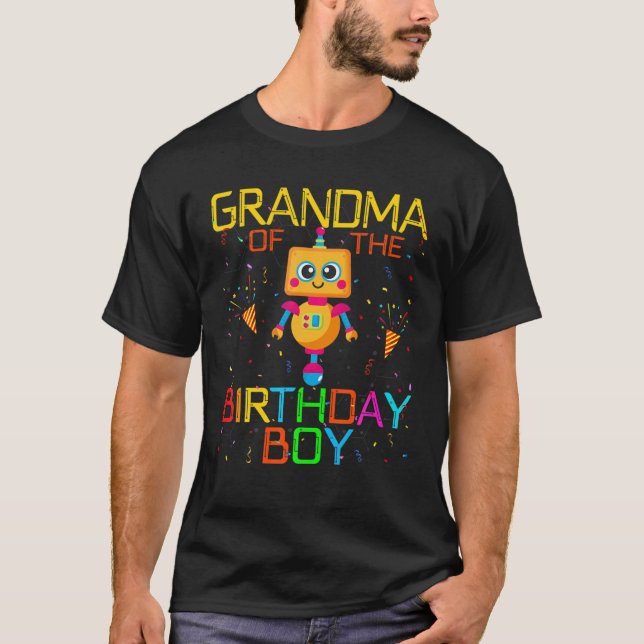 Grandma Of The Birthday Boy Robotics Theme Family T Shirt (Framsida)