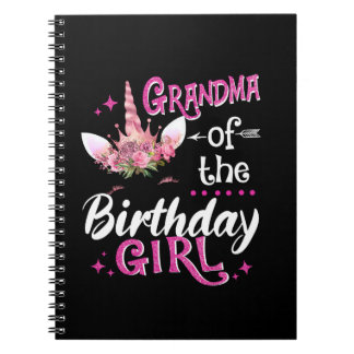 Grandma Of The Birthday Girl Unicorn Flower Long S Anteckningsbok