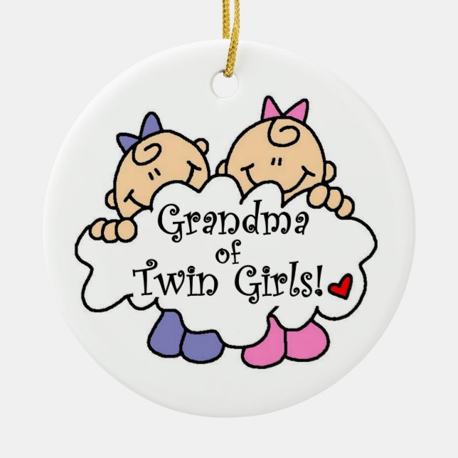 Grandma of Twin Girls Gifts Julgransprydnad Keramik (Framsidan)