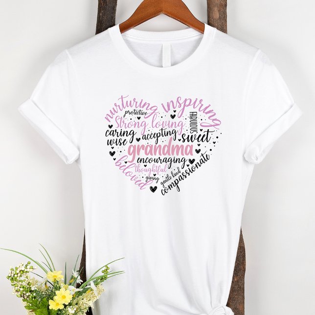 Grandma Ord Cloud Rosa Heart T Shirt (Skapare uppladdad)