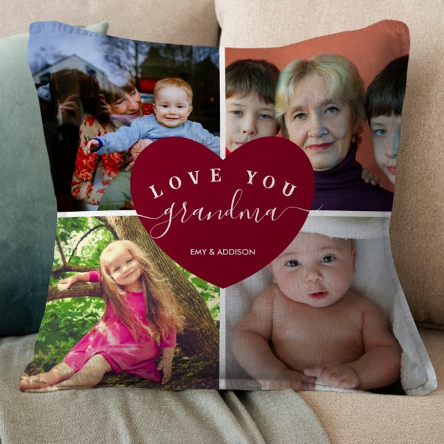 GRANDMA Personlig Photo Collage Heart-skript Kudde (Skapare uppladdad)