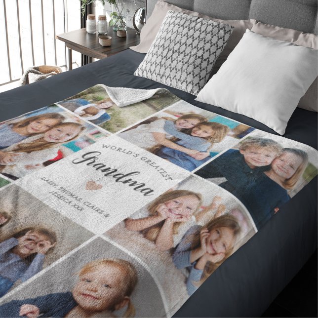 Grandma Personlig Photo Collage Modern Fleecefilt (Skapare uppladdad)