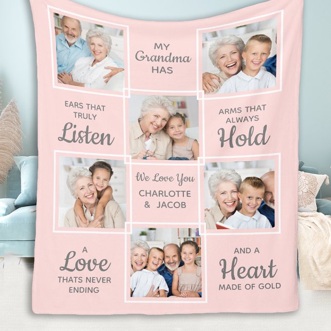Grandma Photo Collage Fleecefilt (Skapare uppladdad)