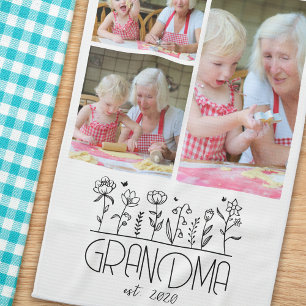 Grandma Photo Collage Flowers Kökshandduk