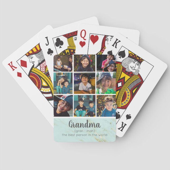 Grandma Photo Collage | Mint & Guld Marble Casinokort (Baksidan)