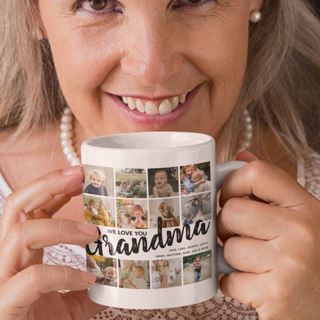 GRANDMA, Photo Collage, Namn & Quote Gift Kaffemugg (Skapare uppladdad)