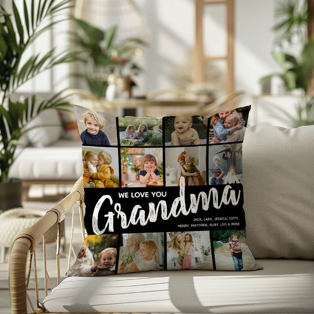 GRANDMA, Photo Collage, Namn & Quote Gift Kudde (Skapare uppladdad)