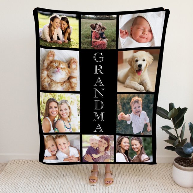 Grandma Photo Collage Personlig Black Fleecefilt (Skapare uppladdad)
