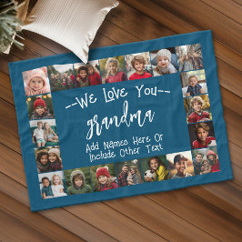 Grandma Photo Collage - upp till 20 foton Blue Fleecefilt