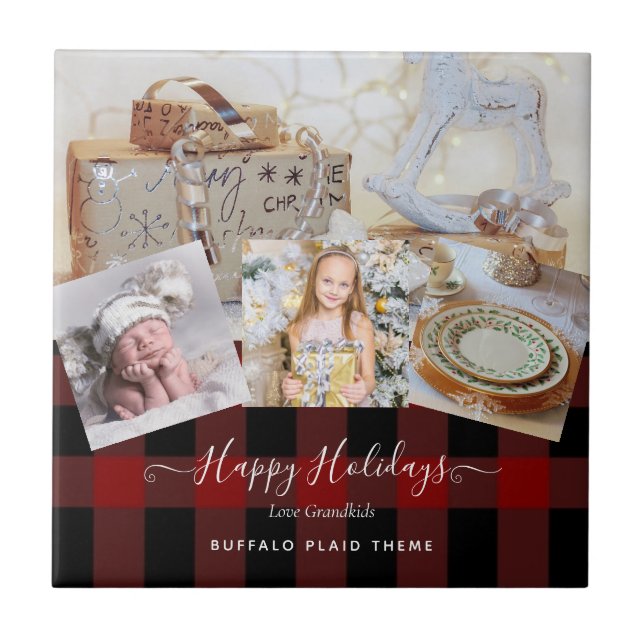 Grandma Photo Gift Grandpa Barnbarn Collage Kakelplatta (Framsidan)