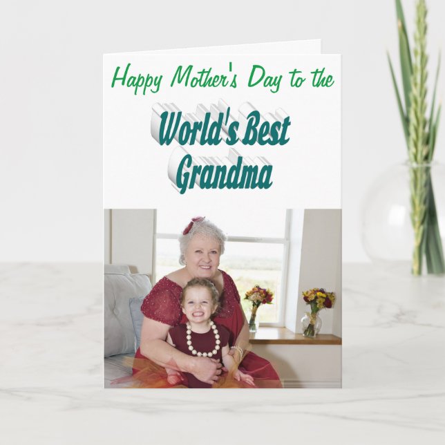 Grandma Photo grönt typography Mors dag Card Kort (Framsida)