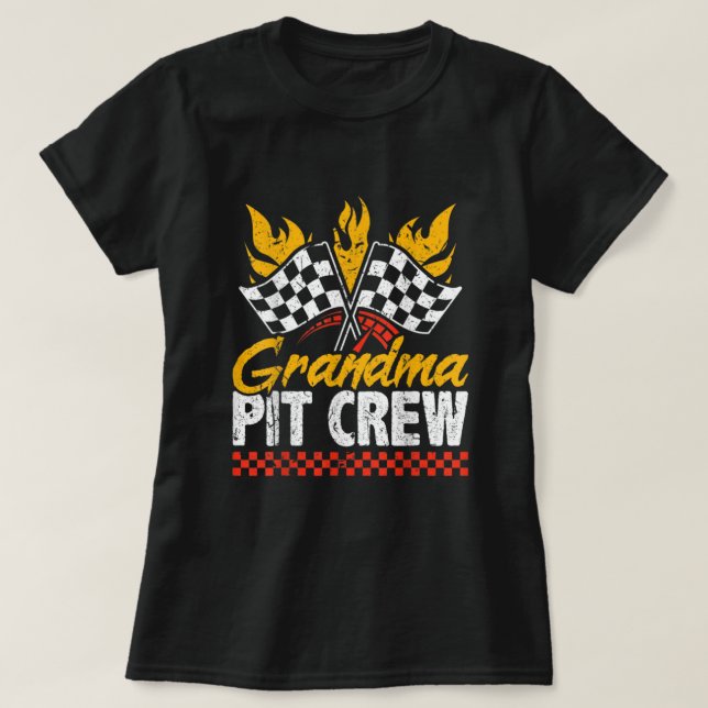 Grandma Pit Crew Tävling Car ThLED Party Tävla Fam T Shirt (Design framsida)