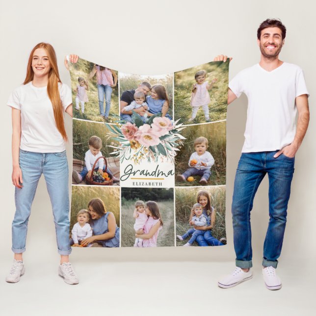 Grandma-present 8 rosa blommigt med giglitig vatte fleecefilt (På plats)