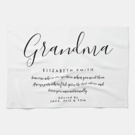 Grandma Quote Elegant Script Black and White Kökshandduk