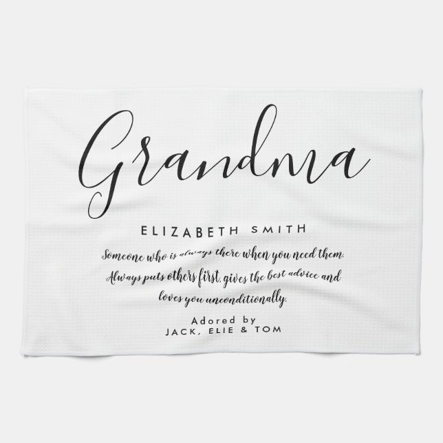 Grandma Quote Elegant Script Black and White Kökshandduk (Horisontell)