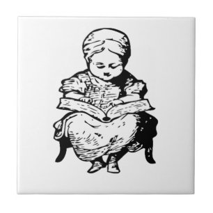 Grandma Read You a Story Tecknad Illustration Kakelplatta
