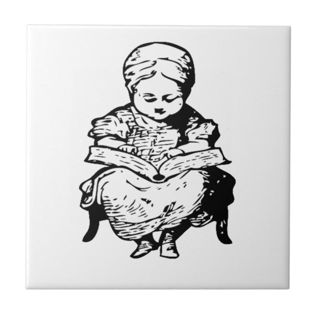 Grandma Read You a Story Tecknad Illustration Kakelplatta (Framsidan)