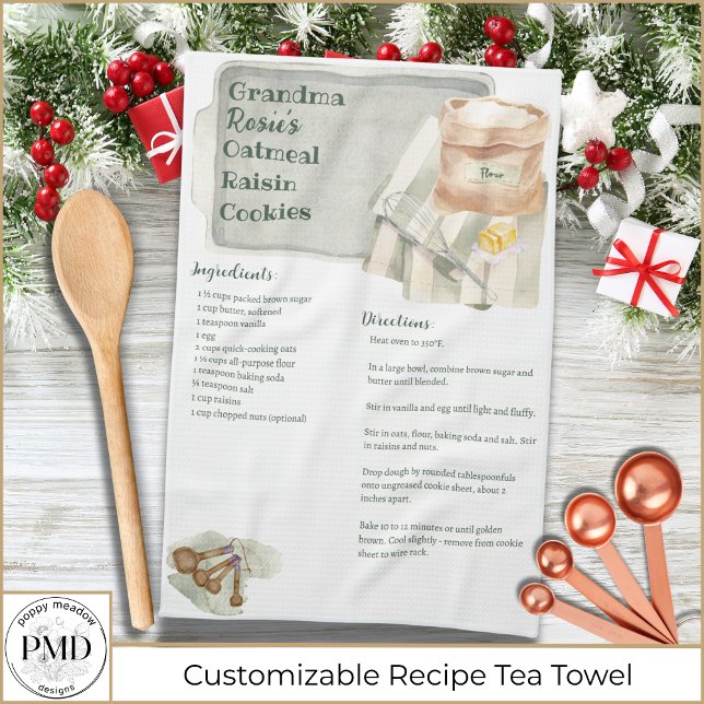Grandma Recipes Oatmeal Cookies Custom Keepsake Kökshandduk (Grandma Recipes Oatmeal Cookies Custom Keepsake Kitchen Tea Towel. Add her recipe, title and name!)