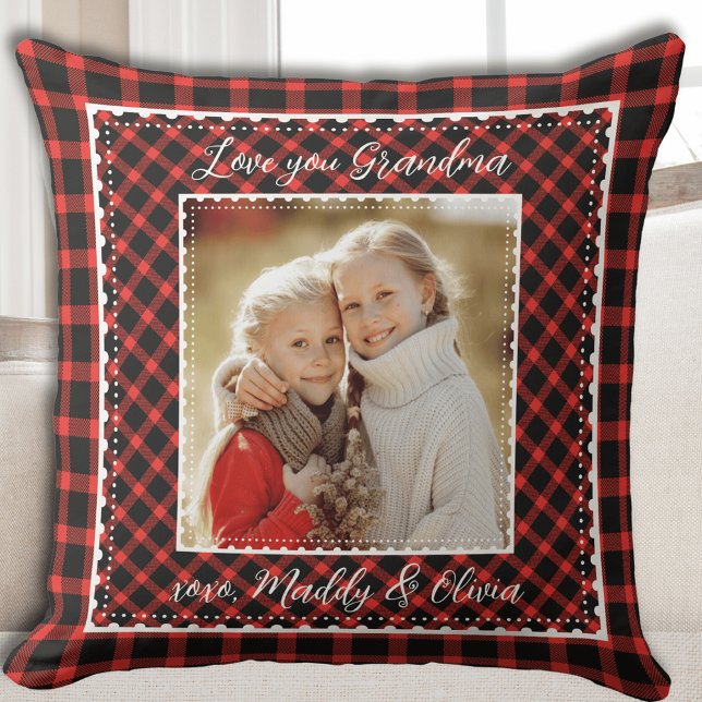 Grandma Red Buffalo Play Rustic jul Kudde (Grandma Red Buffalo Plaid Rustic Christmas Throw Pillow)