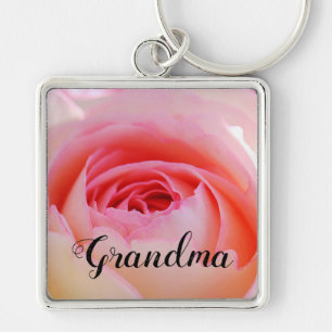 Grandma Rosa ros Design Fyrkantig Silverfärgad Nyckelring
