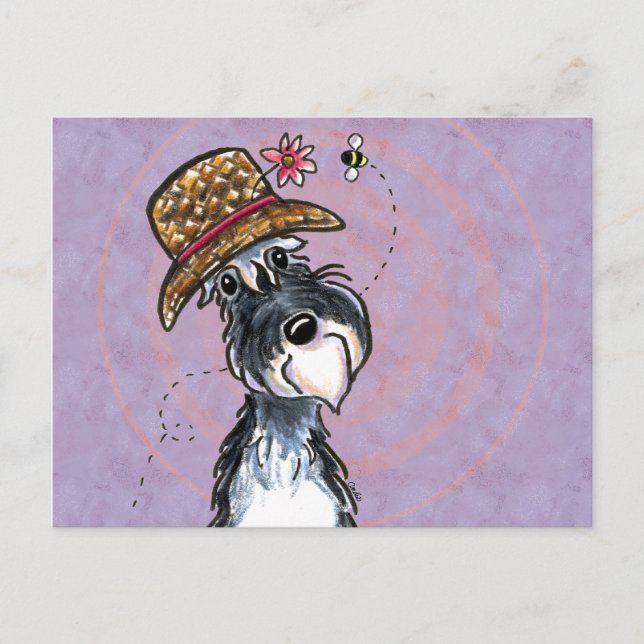 Grandma Schnauzer Flower Hat off-Leash Art™ Vykort (Framsida)