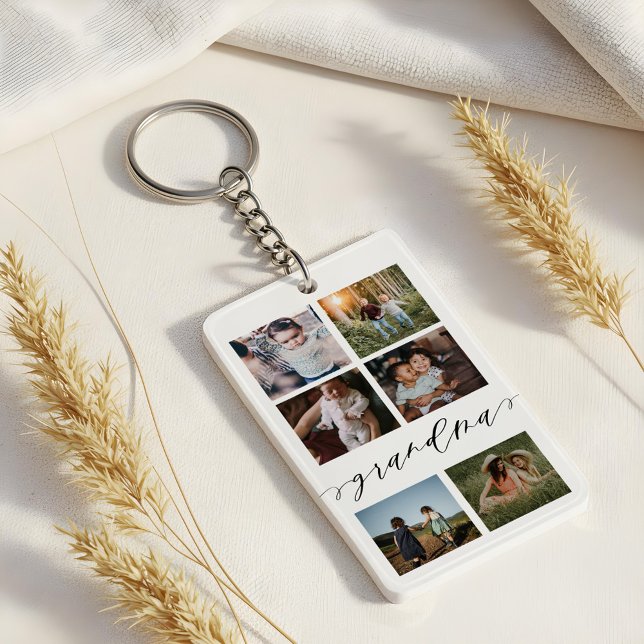 Grandma Script | Grandchildren Photo Grid Collage (Grandma Script | Grandchildren Photo Grid Collage Keychain)